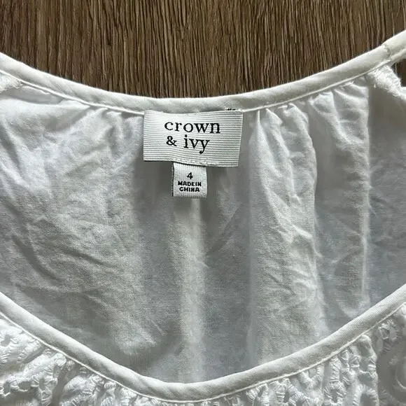 Crown & Ivy Eyelet Scoop Neck Dress White Size 4 3/4 Sleeves - Picture 2 of 5